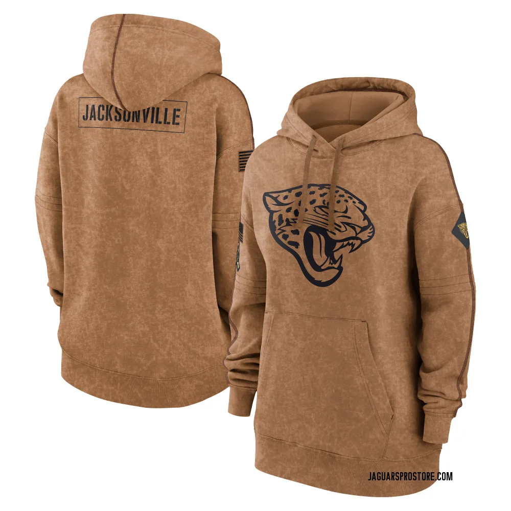 "Women's Jacksonville Jaguars Brown 2023 Salute to Service Pullover Hoodie"